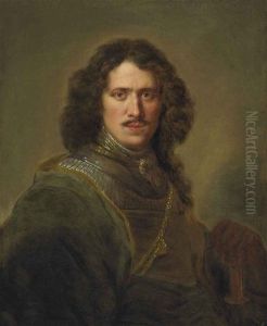 Portrait Of A Gentleman In Fancy Costume, His Hand On The Hilt Of A Sword