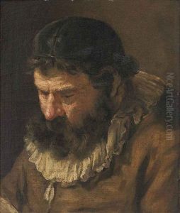 Head Of A Bearded Man, Wearing A Skull Cap, Reading