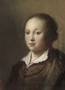 Portrait Of A Girl In A Brown Dress And Fur-trimmed Coat