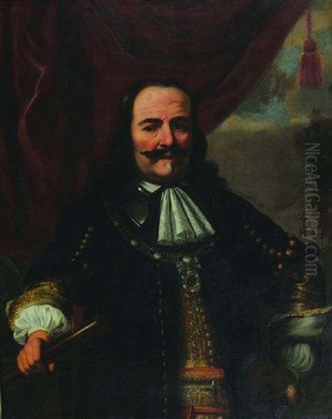 Portrait Of Michiel Adriaensz De Ruyter In A Black Coat And Gold Embroidered Vest, Holding A Staff - view 1