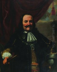 Portrait Of Michiel Adriaensz De Ruyter In A Black Coat And Gold Embroidered Vest, Holding A Staff