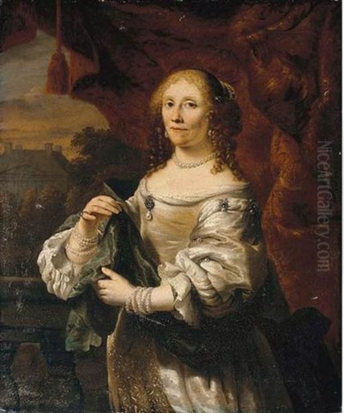 Portrait Of A Lady In A White Satin Dress - view 1