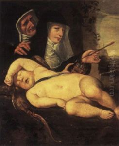 Two Nuns Disarming Cupid by Ferdinand Bol