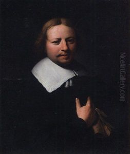 Portrait Of A Gentleman In A Black Costume With A White Collar, Holding A Glove