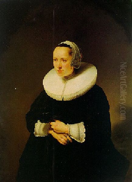 Portrait Of A Young Woman Holding Her Feather Fan - view 1
