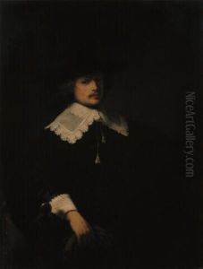 Portrait Of A Gentleman, Wearing Black And Holding His Gloves