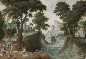 Mountainous Landscape With The Return Of Jacob From Canaan by Hans Bol