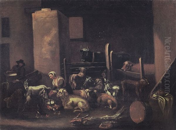Interno Di Stalla Con Pastori E Armenti - view 1