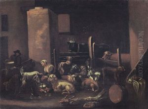 Interno Di Stalla Con Pastori E Armenti by Pietro Maurizio Bolckman