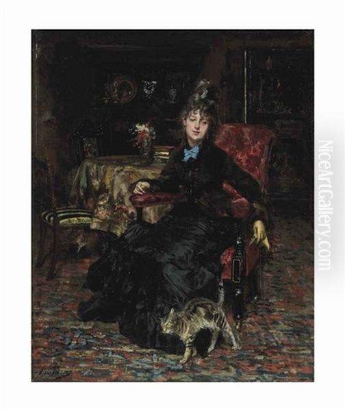 Signora Seduta Con Gatto - view 1