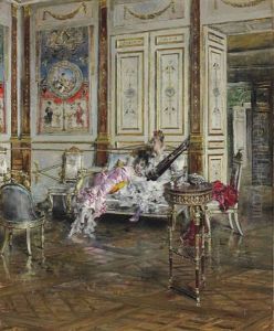 Suonatrice Di Lira E Ascoltatrice (woman Playing A Lyre And A Listener) by Giovanni Boldini