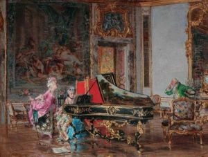 Due Dame In Costume Settecentesco Al Pianoforte (vecchia Canzone) by Giovanni Boldini