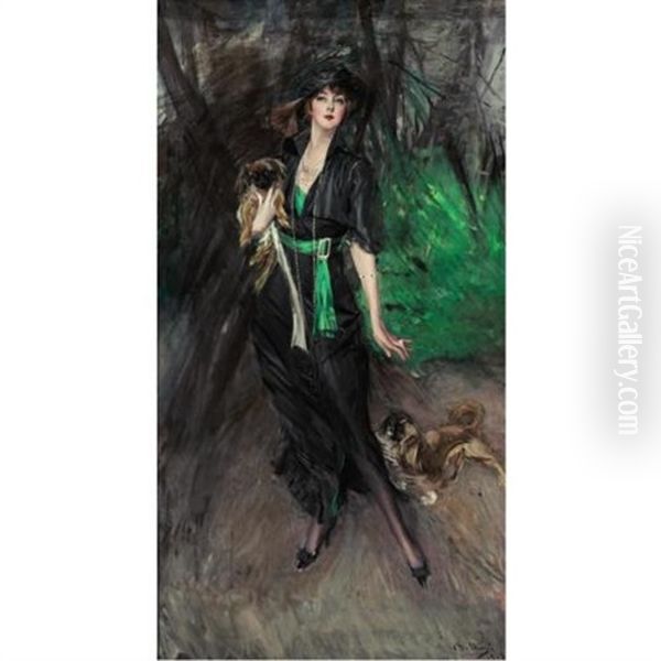 Portrait Of A Lady, Lina Bilitis, With Two Pekinese - view 1