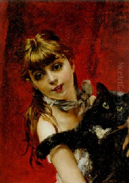 Young Girl Holding Her Pet Cat - view 1