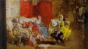 Conversation Piece Set In The Time Of Louis Xv by Giovanni Boldini