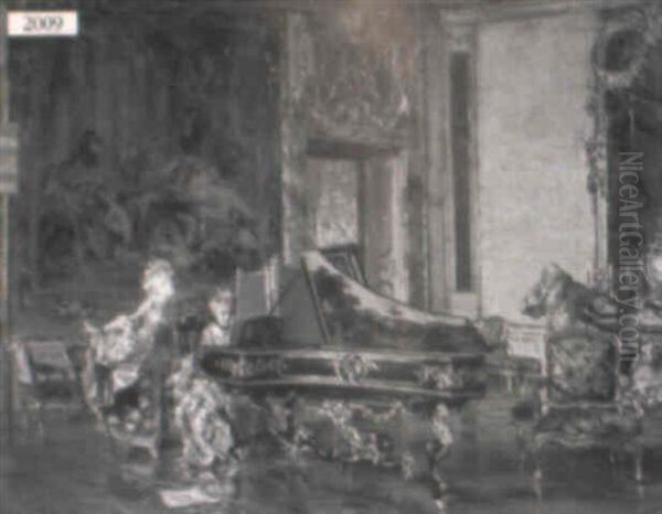 Two Ladies And A Gentleman In A Room With A Grand Piano - view 1