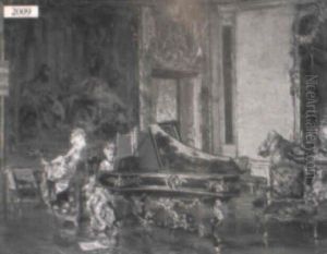 Two Ladies And A Gentleman In A Room With A Grand Piano by Giovanni Boldini