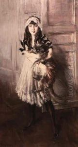 Portrait Of Bianca Errazuriz De Alvear With Her Cat by Giovanni Boldini