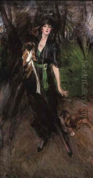 Portrait Of A Lady, Lina Bilitis, With Two Pekineses - view 1