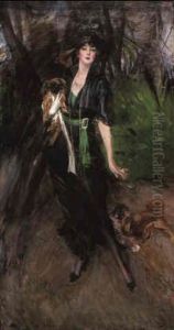 Portrait Of A Lady, Lina Bilitis, With Two Pekineses by Giovanni Boldini