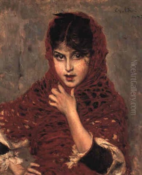 Young Girl With A Red Shawl - view 1