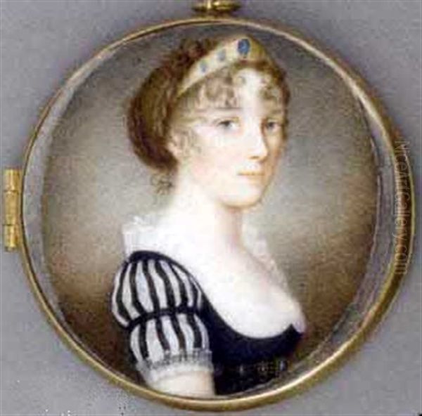 Princess Frederika Of Baden, Queen Of Sweden, In Swedish Court Dress, Lace-bordered Low-cut Black Dress With White And Black Striped Sleeves - view 1
