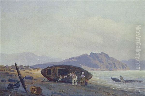 Fiskere Ved Deres Bade Pa Stranden - view 1