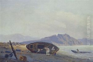Fiskere Ved Deres Bade Pa Stranden by Reinholdt Fredrik Boll