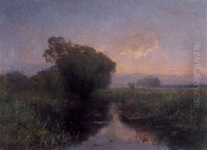Sommerlandschaft Mit Einem Weiher, Schilf Und Baumen by Louis (Jakob Ludwig W.) Boller