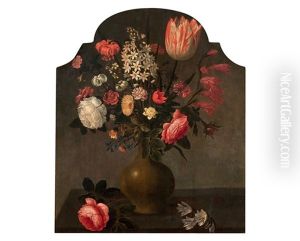 Nature Morte Au Vase De Fleurs Sur Un Entablement by Hans Bollongier