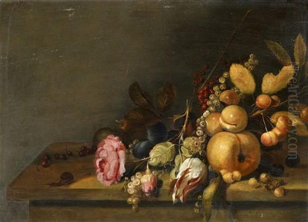 Stillleben Mit Rosen Und Fruchten Auf Einem Tisch - view 1