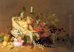 Mand Met Een Roos, Kersen, Peer, Aalbessen, Witte Aardbei En Andere Vruchten by Hans Bollongier
