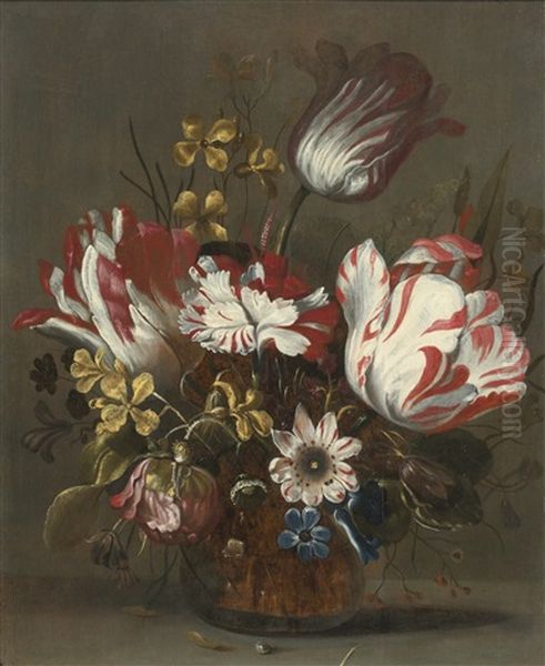 Tulips And Other Flowers In A Glass Vass - view 1