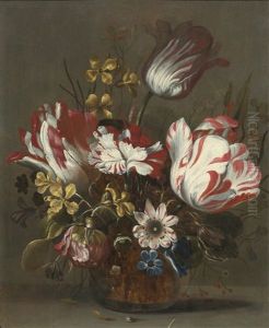 Tulips And Other Flowers In A Glass Vass