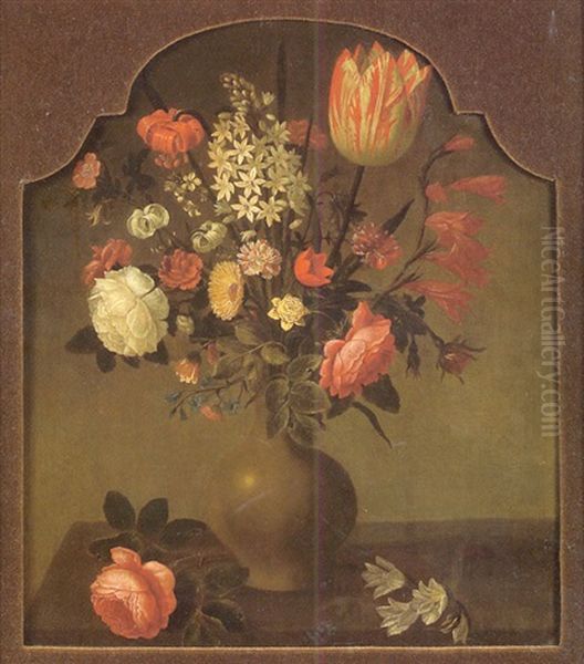 Nature Morte Au Vase De Fleurs Sur Un Entablement - view 1