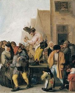 A Street Scene With A Quack Surrounded By Peasants
