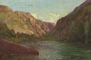 Italienischer Gebirgssee Zwischen Ansteigenden Bergen by Luigi Bolongaro