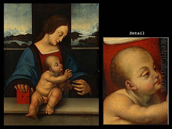 Madonna Mit Dem Kind Vor Einem Fenster Mit Ausblick Auf Eine Gebirgige Landschaft Mit Flusstal - view 1