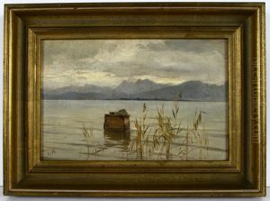 Blick Vom Schilfbestandenen Ufer Eines Sees Auf Alpine Bergkette by Carl Bolze