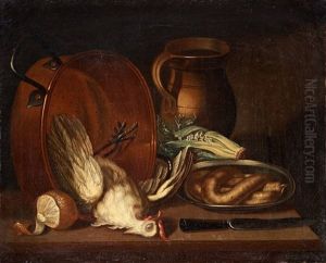 Still Life With A Hen, Sausage, Vegetables And Utensils by Lars Henning Boman