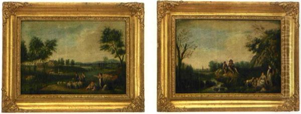 Pastorala Landskap Med Boskap Och Figurer (2 Works) - view 1