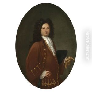 Portrait Of A Gentleman Wearing A Maroon Coat And Holding A Glove