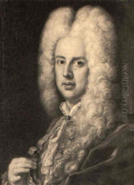 Portrait Of A Nobleman Wearing Gold Embroidered Waistcoat And Wig - view 1