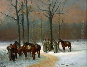 Cavaliers Dans Un Sous-bois Enneige Cavaliers Dans Un Sous-bois Enneige