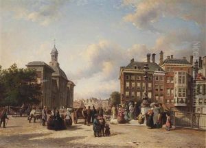 Die Borse Von Rotterdam: Numerous Townsfolk On A Square, Rotterdam by Elias Pieter van Bommel