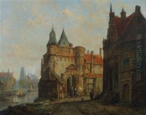 Rotterdam, Hauser Und Ein Stadttor Am Fluss Rotterdam, Hauser Und Ein Stadttor Am Fluss