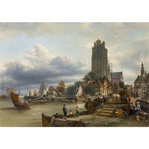 Blick Auf Den Hafen Von Dordrecht Mit Grote Kerk