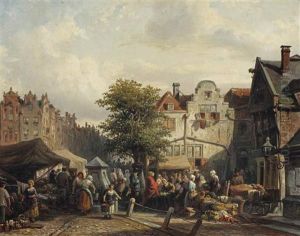 A Bustling Market Day by Elias Pieter van Bommel