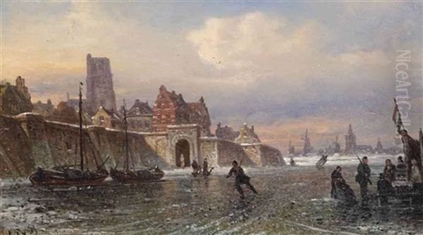 Das Wasserthor Zu Waudriechem; Skaters By The Waterpoort, Woudrichem - view 1