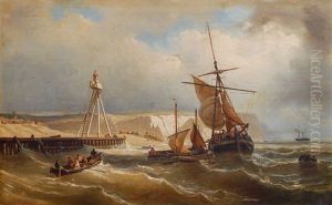 Ships Off The White Cliffs In Dover by Elias Pieter van Bommel